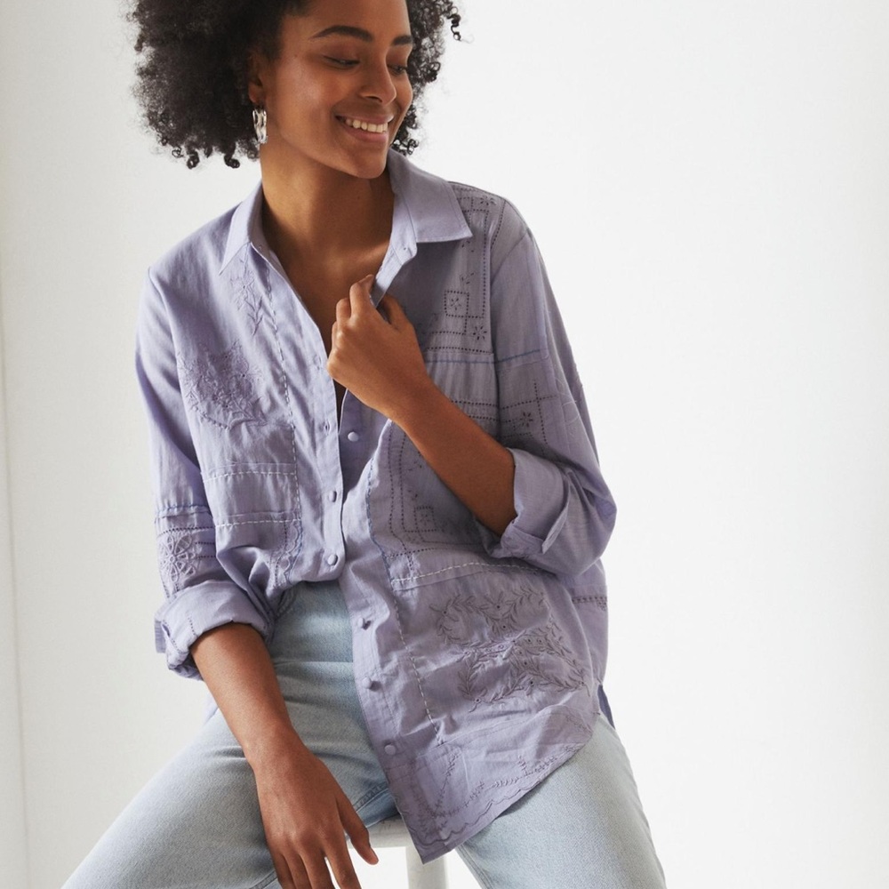 by Anthropologie | Handkerchief‎ Button Down in Sky Size XXS Oversized